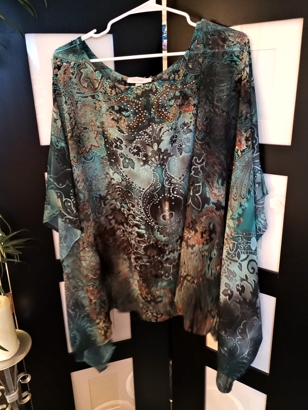 Dress Barn Teal Paisley Metallic Stud Blouse